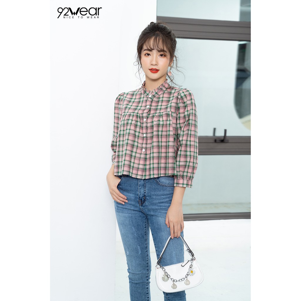 Áo sơ mi nữ công sở 92WEAR đủ màu, đủ size, tay lỡ ASW0710 | BigBuy360 - bigbuy360.vn