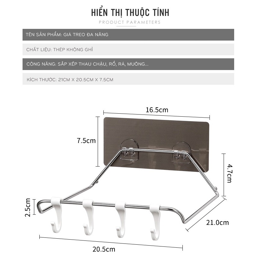 Giá treo thau chậu dán tường - Móc treo thau chậu, rổ rá đa năng không cần khoan tường