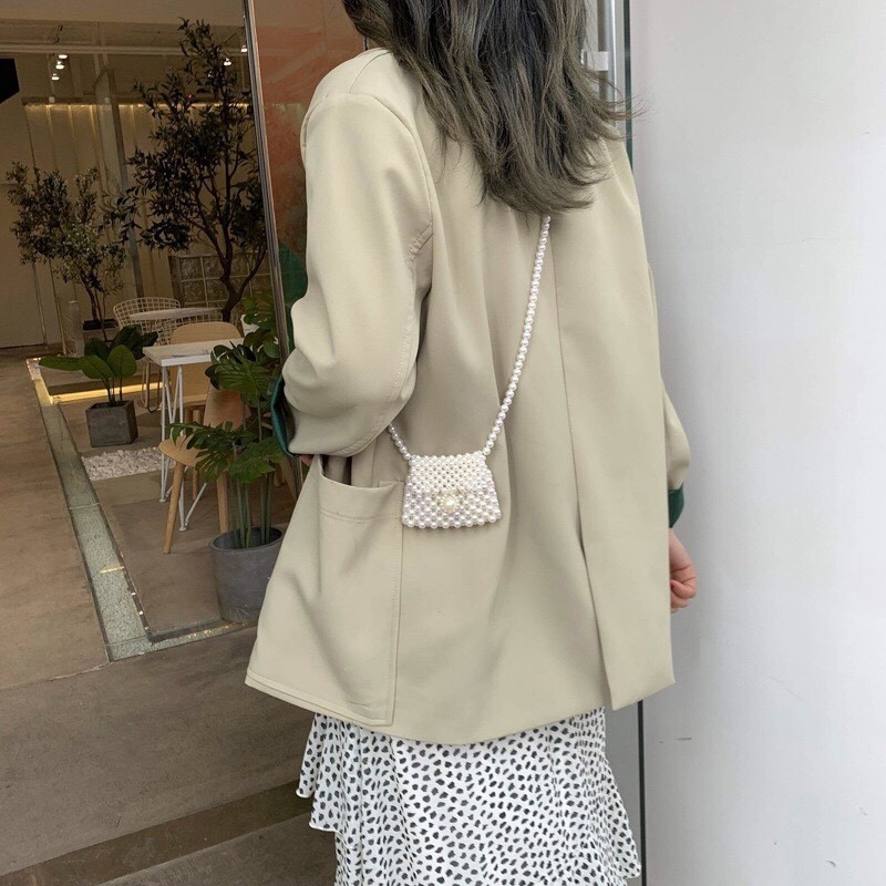 Túi đeo chéo mini kết hạt cườm ngọc trai dành cho nữ và bé