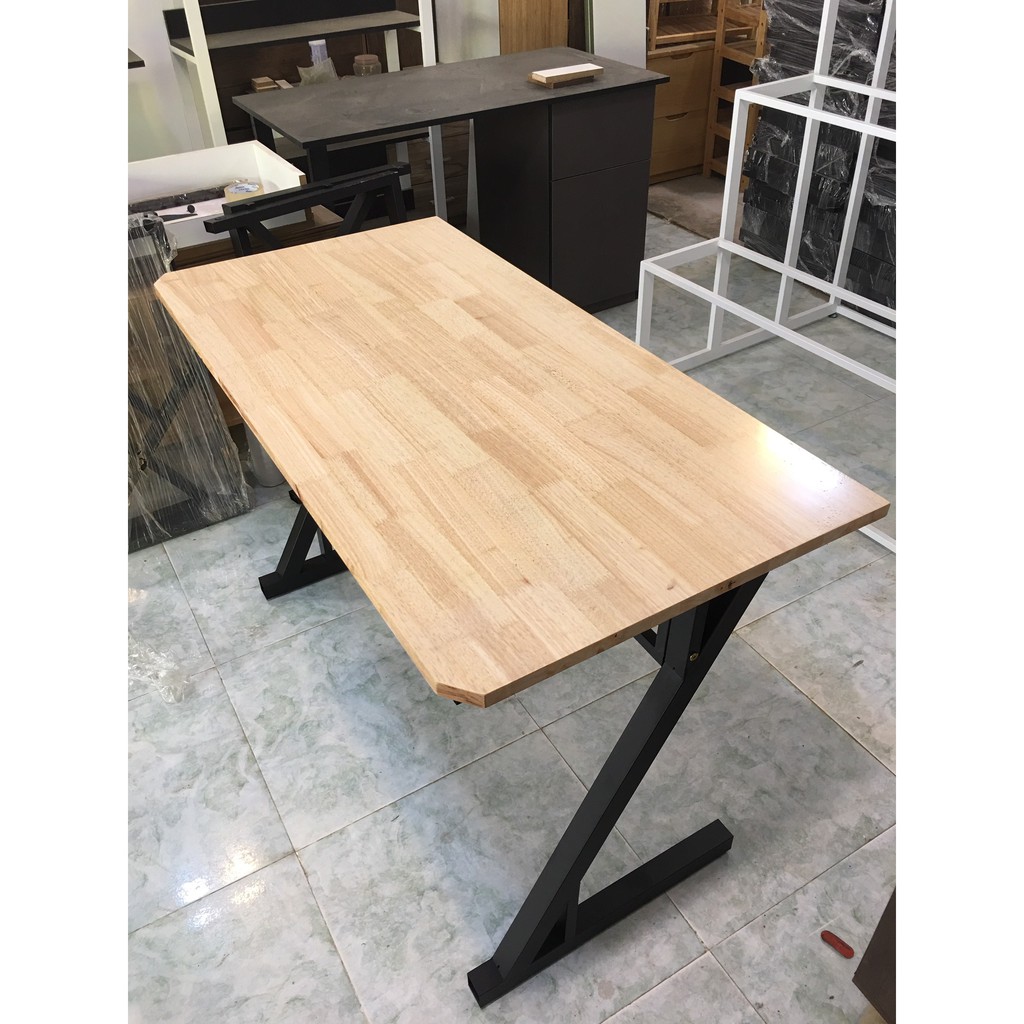 Bàn Làm Việc Chân Sắt - Mặt Gỗ Caosu | BigBuy360 - bigbuy360.vn