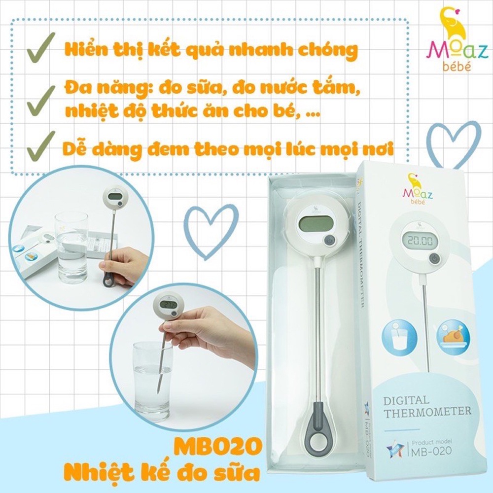 Nhiệt kế điện tử Moaz Bebe MB020 đo nước tắm, pha sữa cho bé
