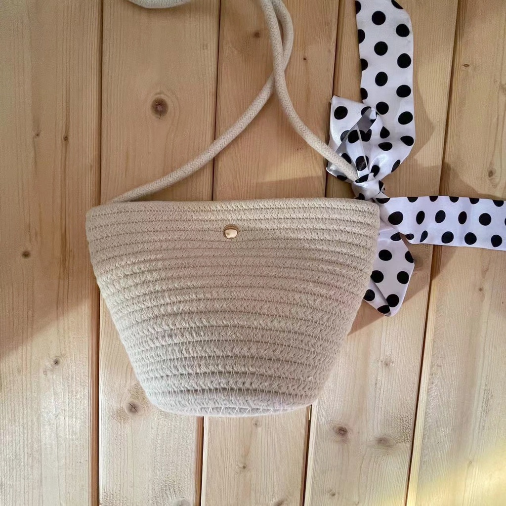 Túi dệt thủ công thời trang Hàn Quốc túi đeo chéo sợi dây cotton túi đựng điện thoại di động / túi đi biển (bao gồm ruy băng)