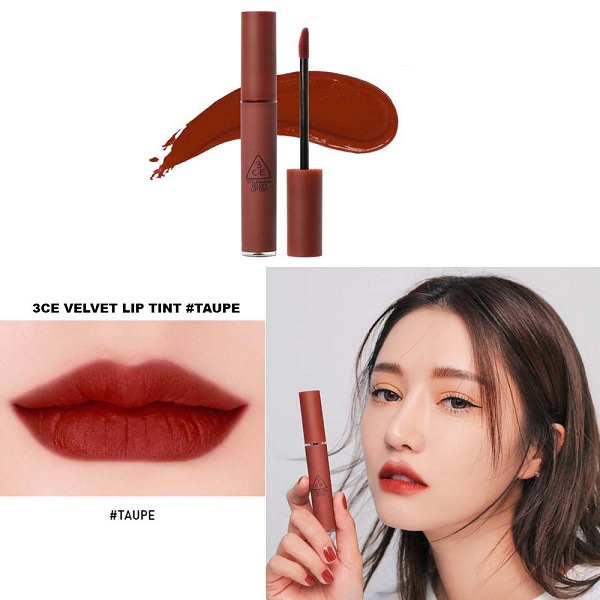 Son 3CE Kem Velvet Lip Tint Màu Taupe - đỏ nâu