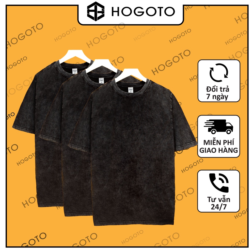 Áo thun wash Trơn basic Hogoto shop , Áo thun unisex nam nữ form rộng oversize chất liệu Cotton