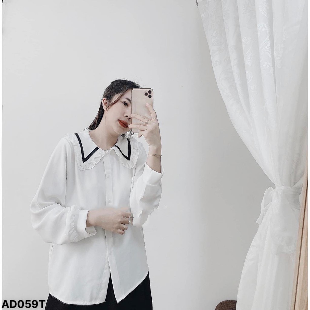 (FREESHIP-HÀNG CÓ SẴN) ÁO BÈO CỔ VIỀN ĐEN TAY DÀI❤️CHIBEST_AD059