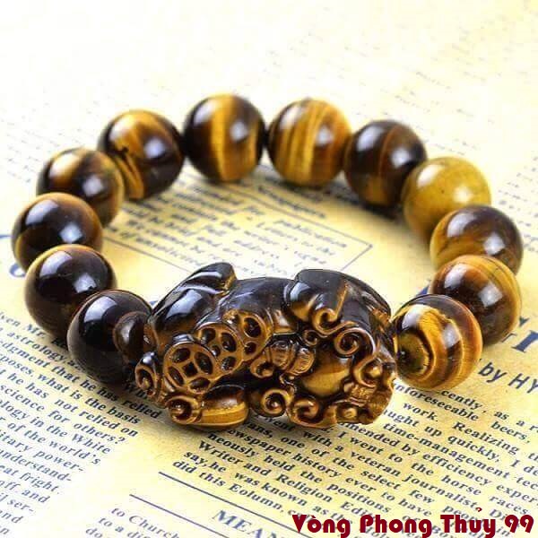 Vòng phong thủy Da mắt hổ vàng nâu mix TY HUU ĐÁ