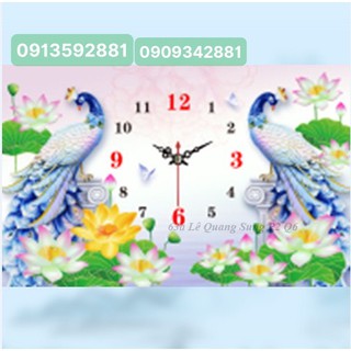 Tranh đính đá Đồng hồ vợ chồng chim công Dream valley mẫu mới D9348 75X50cm