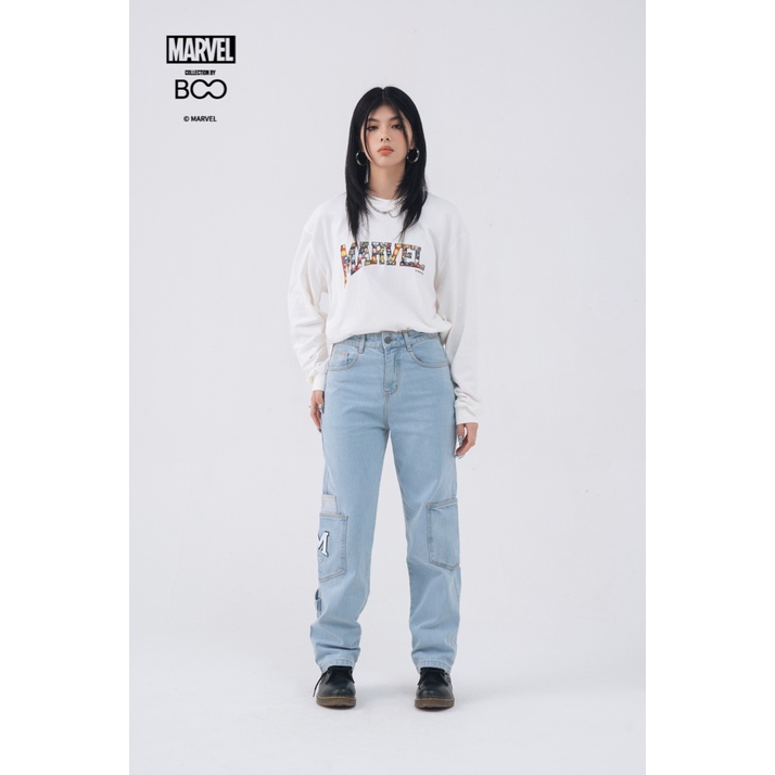 Áo Thun Dài Tay BOO Unisex Dáng Rộng Vải Cotton In Logo Chibi Marvel BZL