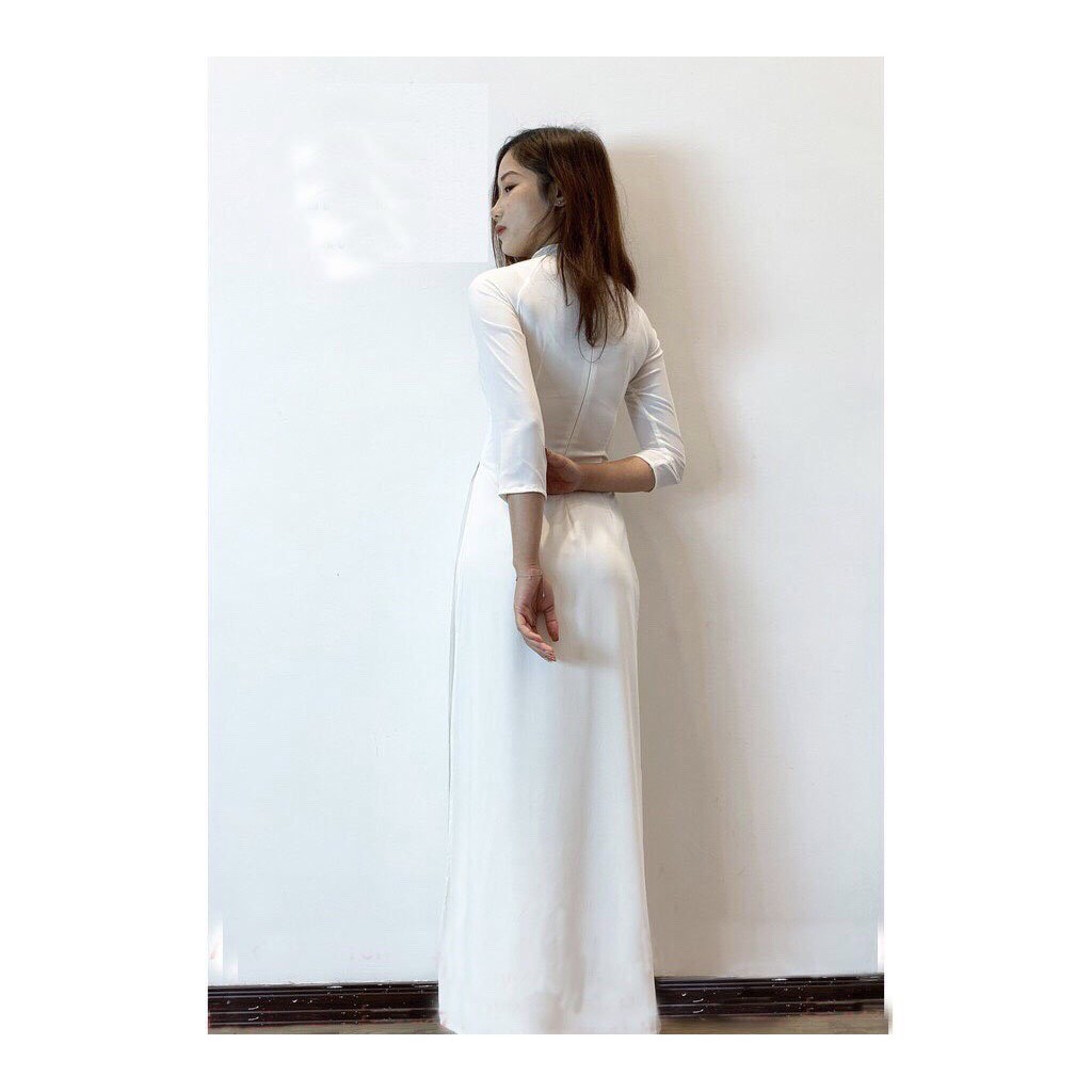 Áo dài trắng 4 tà -Chất liệu Vải lụa Nhật Habutai hoạ tiết trơn , Đủ Size ( hàng kỹ - hình thật )