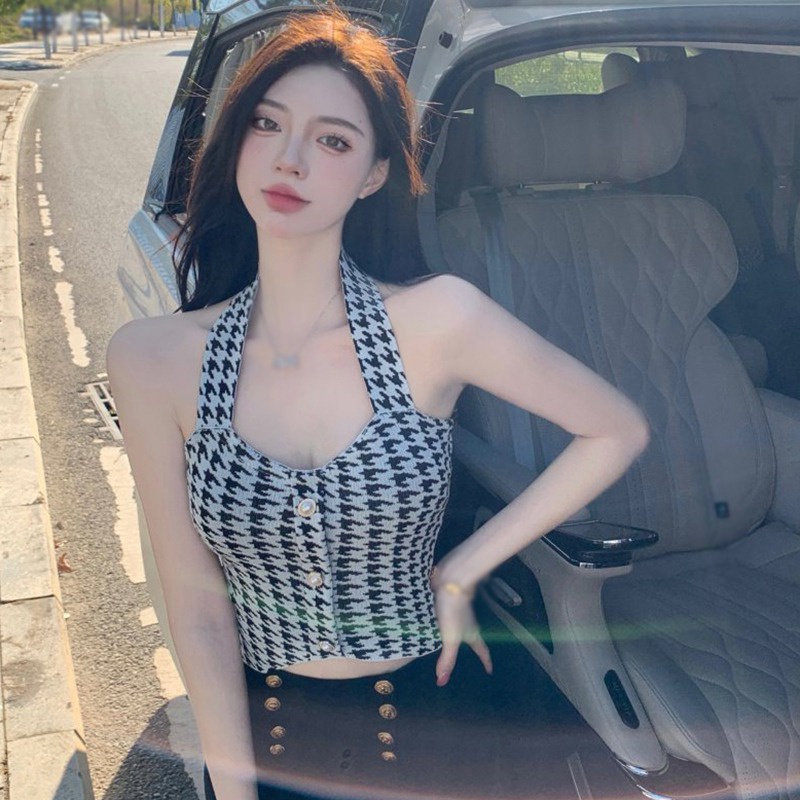 Áo Croptop Không Tay Họa Tiết Răng Cưa Gợi Cảm Cho Nữ