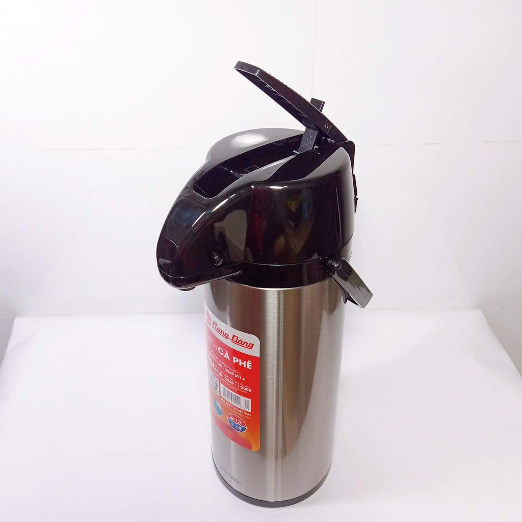 Phích nước Rạng Đông 2.5 lít, có cần bơm cao cấp, chất liệu inox, Bình thuỷ cafe giữ nhiệt, Model RD-2545 ST1.E