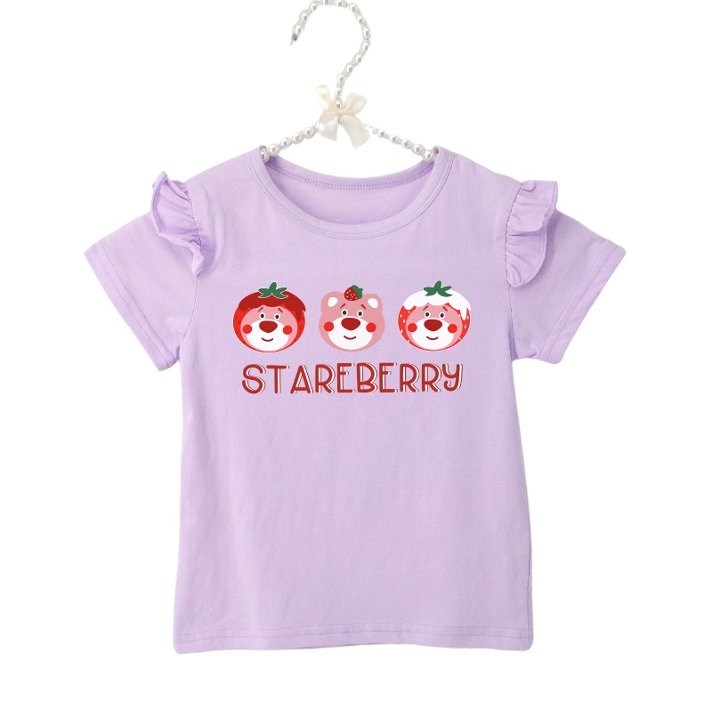 Áo Thun 100% Cotton Mềm In Hình Gấu Lotso Straberry Thời Trang Dành Cho Bé Gái