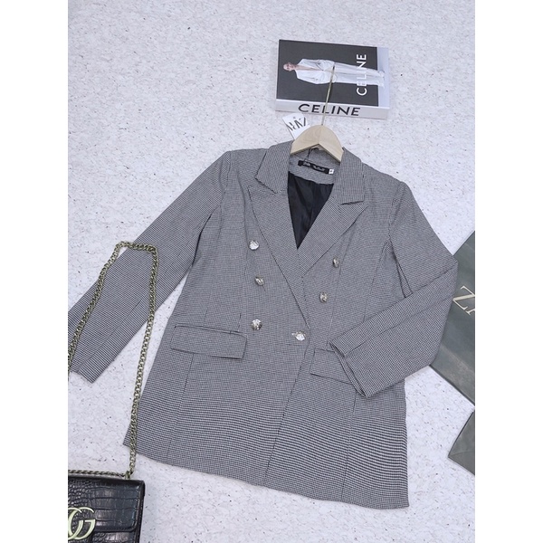 Áo vest kẻ cúc đồng 6 cúc