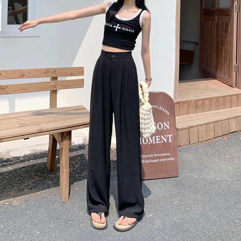 Quần dài NZN ống rộng lưng cao màu trơn thời trang mùa hè phong cách Hàn Quốc xinh xắn cho nữ