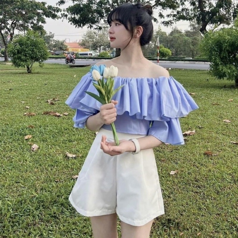 ÁO TRỄ VAI TAY TẦNG, ÁO TRỄ VAI TAY NGẮN NỮ NHIỀU MÀU, Chizishop