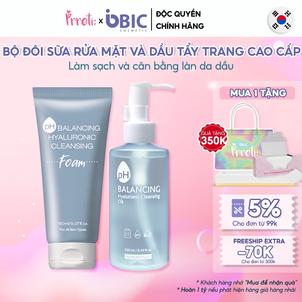 Bộ đôi sản phẩm làm sạch sâu Prreti sữa rửa mặt và dầu tẩy trang không cần nhũ hóa chăm sóc cân bằng làn da dầu nhạy cảm