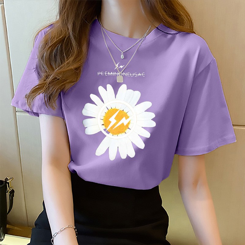 NRVP Áo thun tay ngắn dáng rộng in họa tiết kiểu Hàn Quốc thời trang mùa hè 2021