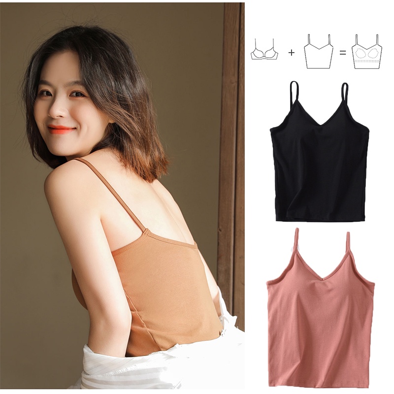 Áo hai dây Chữ u Lớn Lưng Với Áo Ngực Độn 5 Màu
