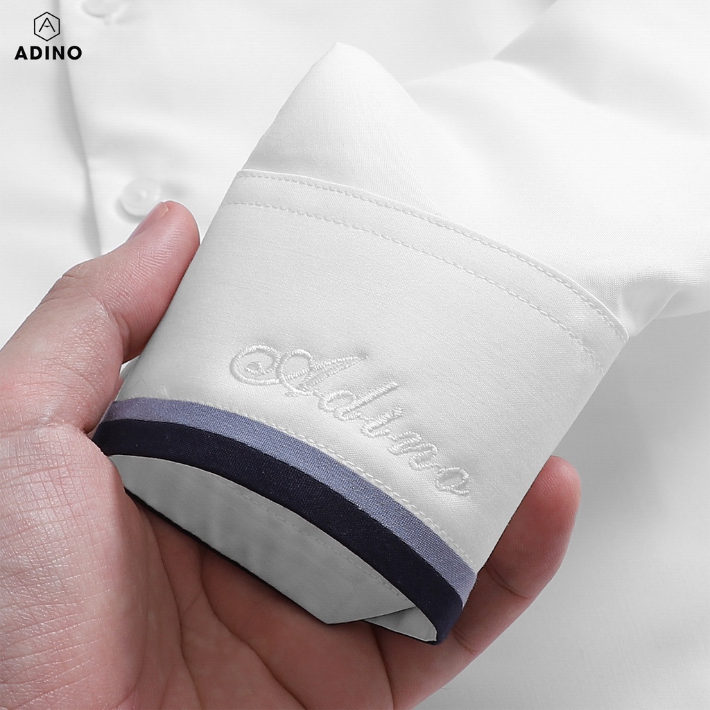 Áo sơ mi nam hàn quốc phối màu cổ áo tay áo ADINO màu trắng kem vải nến lụa sợi sồi dáng slimfit công sở trẻ trung SM09