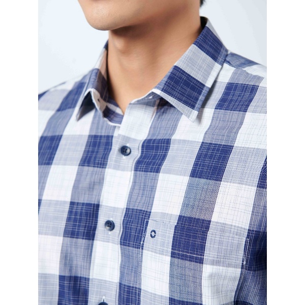 Áo sơ mi dài tay nam OWEN AR220801DT công sở Vải Sợi Tre cao cấp Màu kẻ caro lớn xanh navy trắng Dáng Regular Fit Có Túi