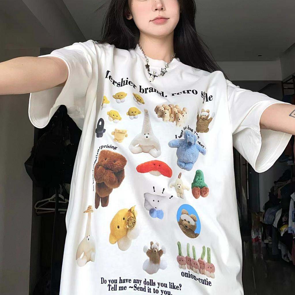 HIIXIIVI Áo Thun 100% cotton Tay Ngắn Cổ Tròn Thời Trang Mùa Hè Phong Cách Hàn Quốc Cho Nữ