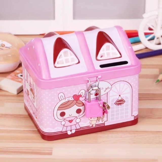Két đựng tiền hình ngôi nhà bằng sắt siêu xinh