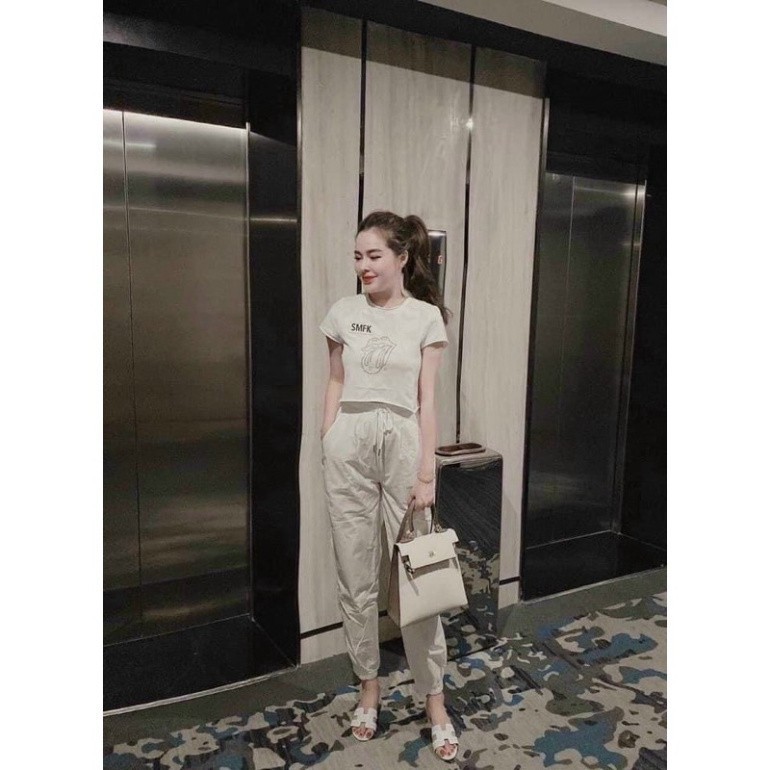 Quần đũi nữ cạp chun bo gấu phong cách siêu xinh chất mát nhẹ Quần bo gấu dáng bom rút dây mặc đi học đi làm thể thao 5.