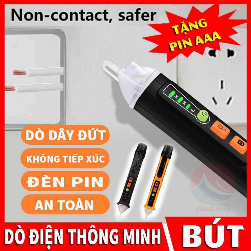 Bút Thử Điện Thông Minh, Cảm Biến Không Tiếp Xúc, Có Đèn Pin, Tự Ngắt Khi Không Sử Dụng, bút dò điện cảm ứng đứt ngầm