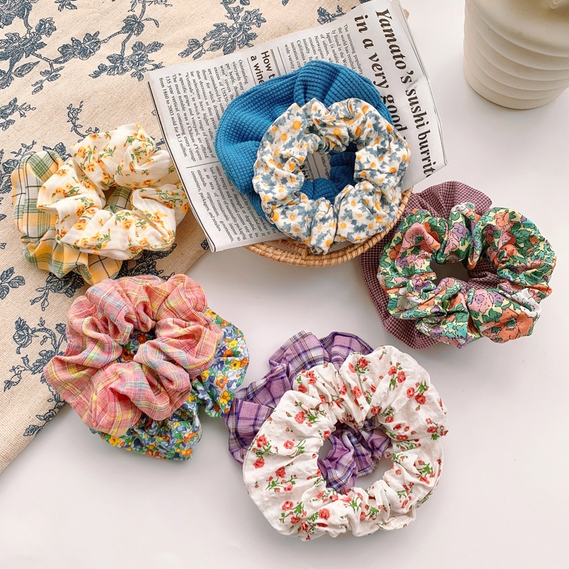 Scrunchies Dây Cột Tóc Vải Caro/Hoa Nhí Nhiều Mẫu Xinh Xắn Cho Nữ