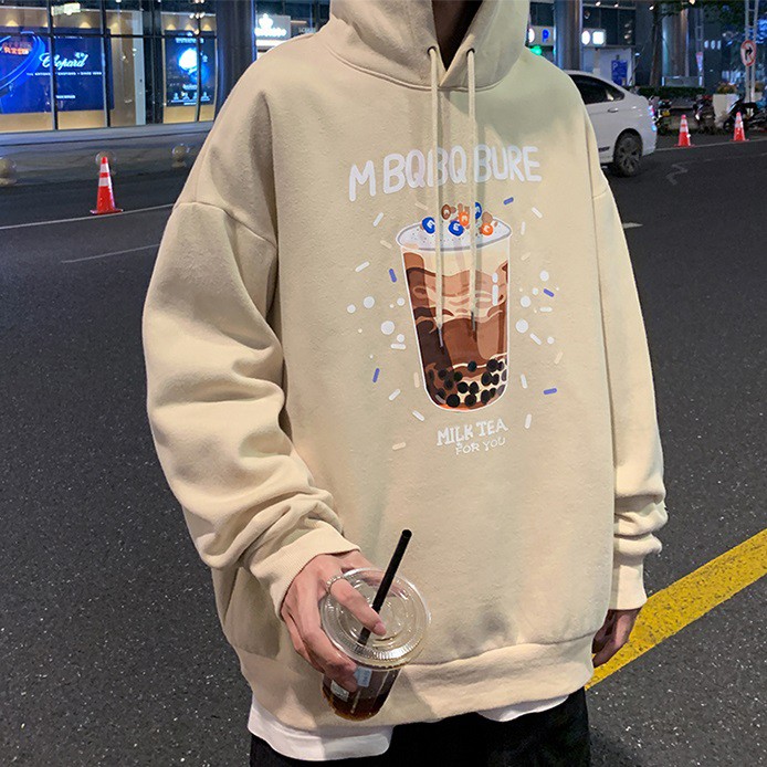 Áo khoác HOODIE MILK TEA, chui đầu form rộng tay phồng có nón Hàn Quốc nam nữ VIVU123STORE   HOD006