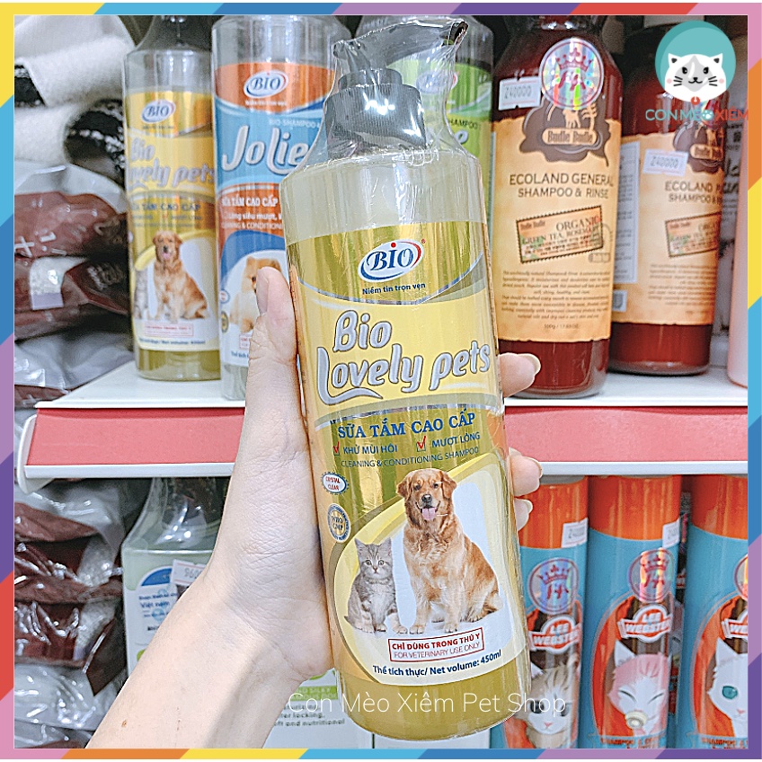 Sữa tắm chó mèo Bio jolie lovely 150ml 450ml, xà phòng tắm dưỡng lông khử mùi cao cấp cho cún mèo Con Mèo Xiêm