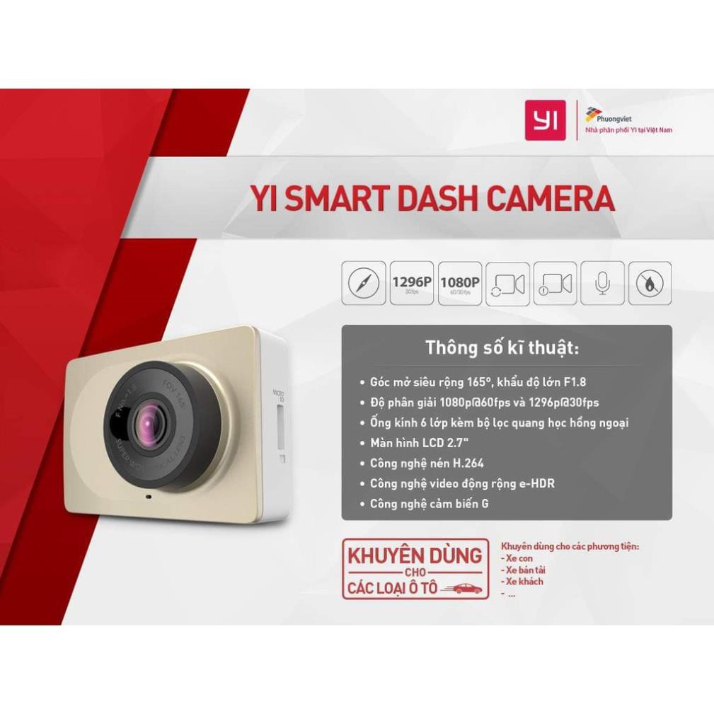 Camera hành trình Xiaomi Yi 2k 165 độ bản quốc tế phân phối chính thức kèm thẻ nhớ tốc độ cao 98mb/s