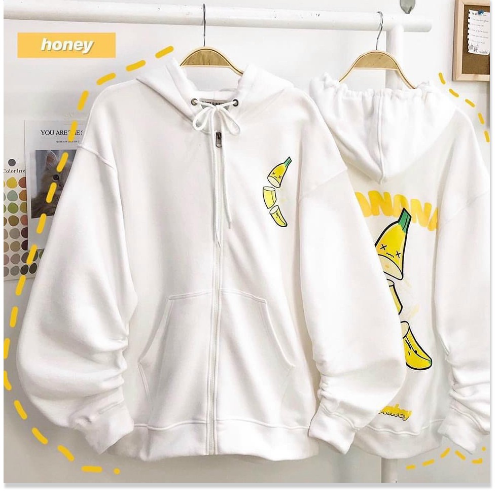 Áo hoodie, áo khoác thun nỉ CHUỐI BANANA nỉ bông ulzzang nam nữ unisex form rộng dây kéo zip dày giá rẻ đẹp | BigBuy360 - bigbuy360.vn