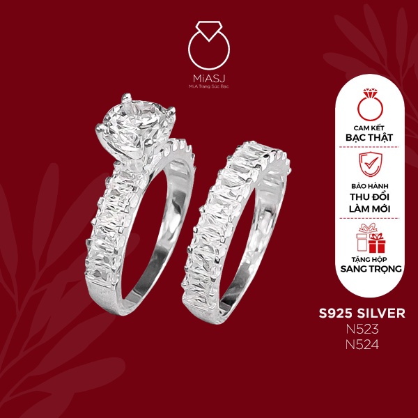 Nhẫn cặp đôi bạc Ý S925 nạm đá cao cấp MiASJ N522/N523
