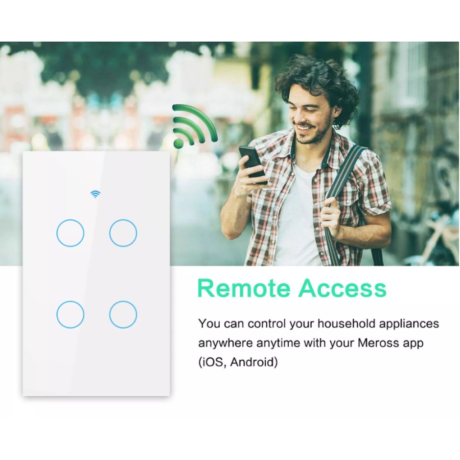 Công tắc wifi hẹn giờ bật tắt thiết bị cảm ứng 4 cổng công suất lớn 16A dùng phần mềm tuya hoặc smart life