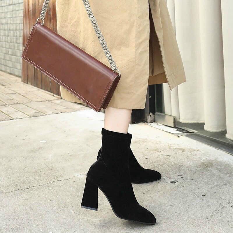 [HOT TREND] Bốt nữ da lộn hàng cao cấp đế vuông khoá sau siêu hot