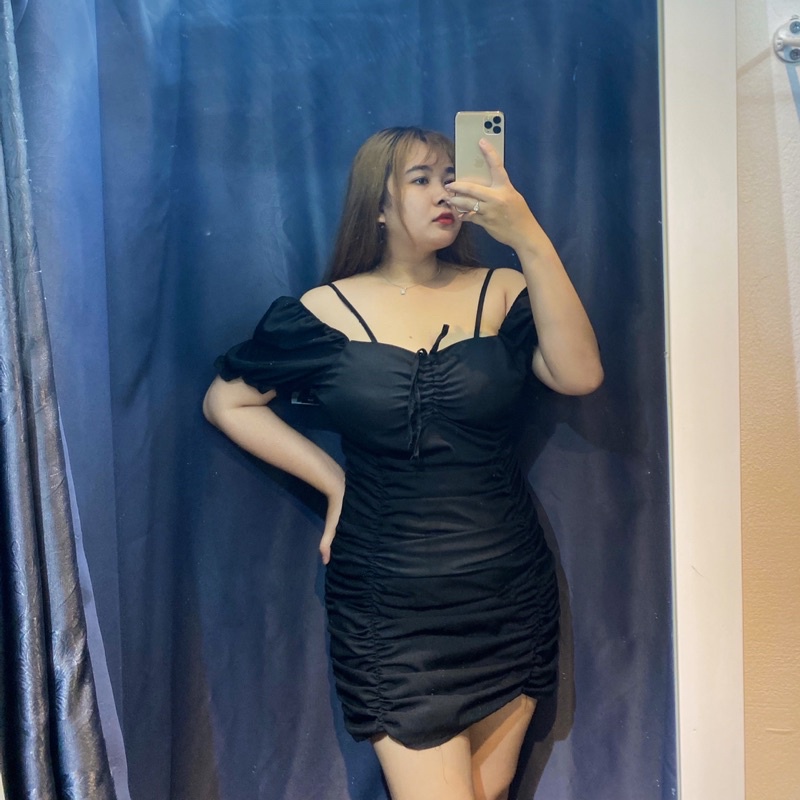 BIGSIZE Đầm body tay phồng bẹc vai bigsize 50-90kg có mẫu chụp thật 100%