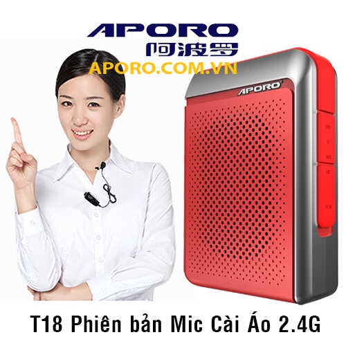 Máy trợ giảng không dây Aporo T18 2.4G Mic cài áo (Đỏ); T18 Bluetooth 5.0 QC3Uhf Sạc nhanh gấp 2 (Đen)