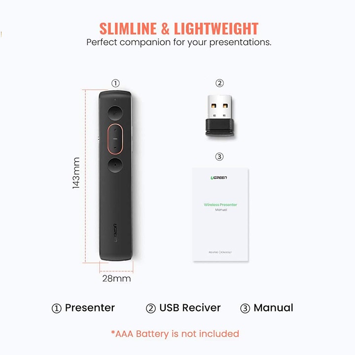 Bút trình chiếu PowerPoint Laser Ugreen 60327 điều khiển từ xa 100m  - Hàng Chính hãng