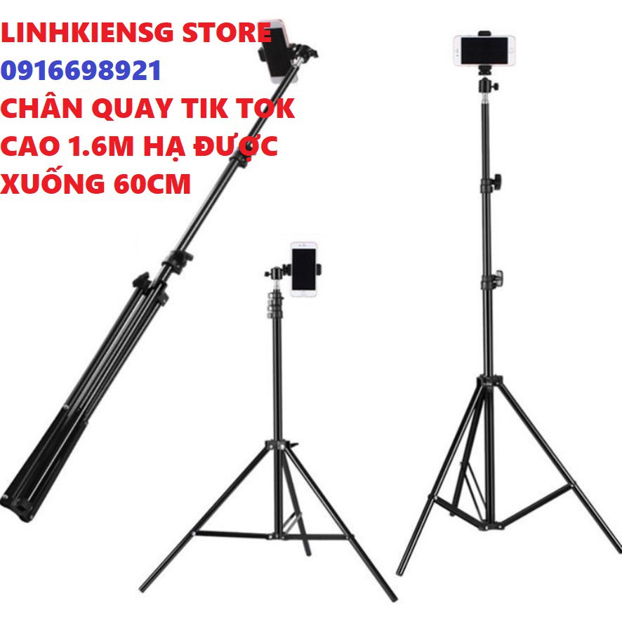 Cây QUAY 1.6M live tik tok livestream chân đứng bi cầu q29 kẹp điện thoại HẠ THẤP ĐƯỢC XUỐNG 60CM | WebRaoVat - webraovat.net.vn