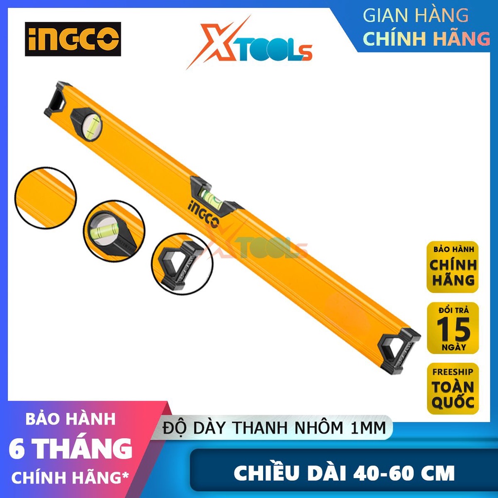 Thước thủy Ingco làm bằng nhôm, Chiều dài 400mm-600mm, dùng để đo đạc độ nghiêng, góc nghiêng [CHÍNH HÃNG][XTOOLS]