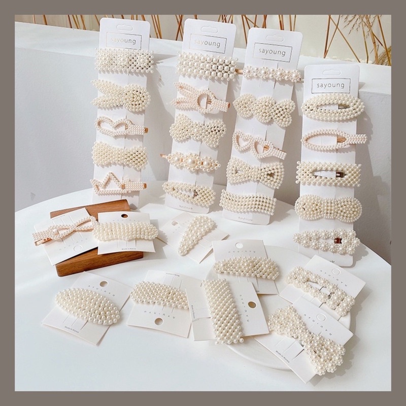 Kẹp tóc nữ đính ngọc trai nhân tạo xinh xắn phong cách Hàn Quốc