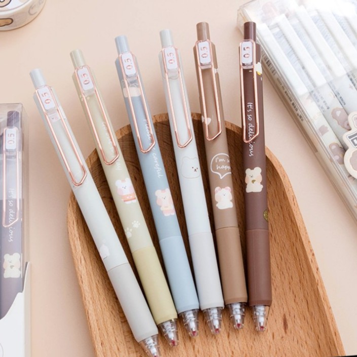 Lẻ 01 bút mực đầu bấm Pennie hoạt hình gấu thiết kế cute cho học sinh ghi chép