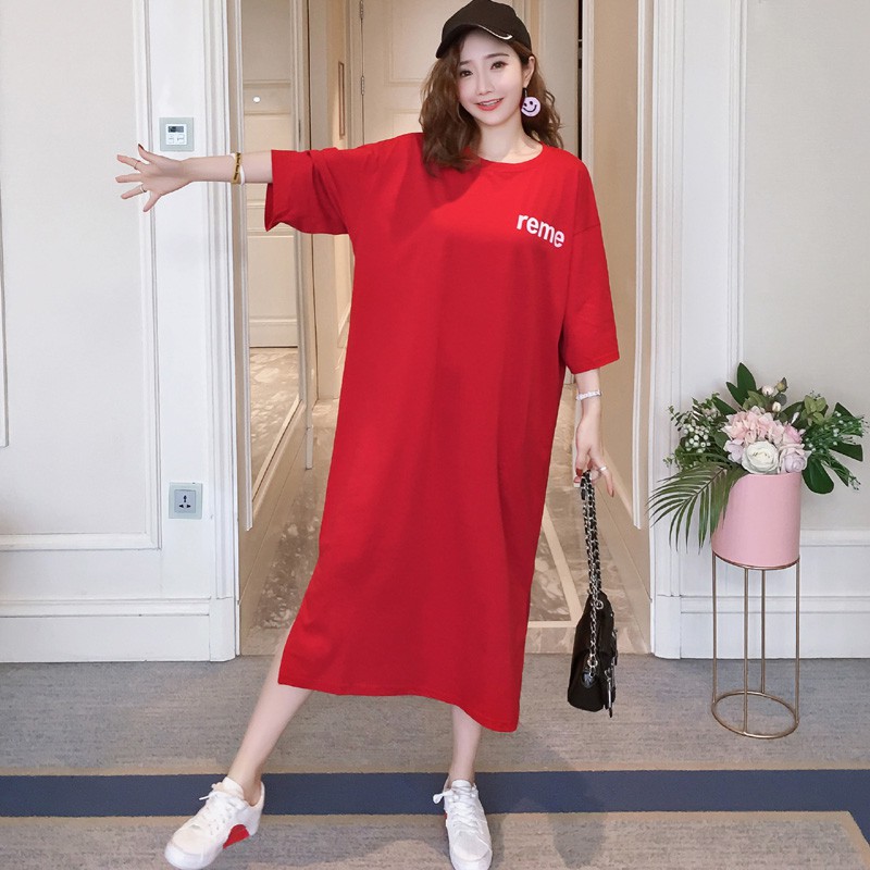Đầm thun suông rộng chất cotton thoáng mát màu đỏ có ảnh thật | BigBuy360 - bigbuy360.vn