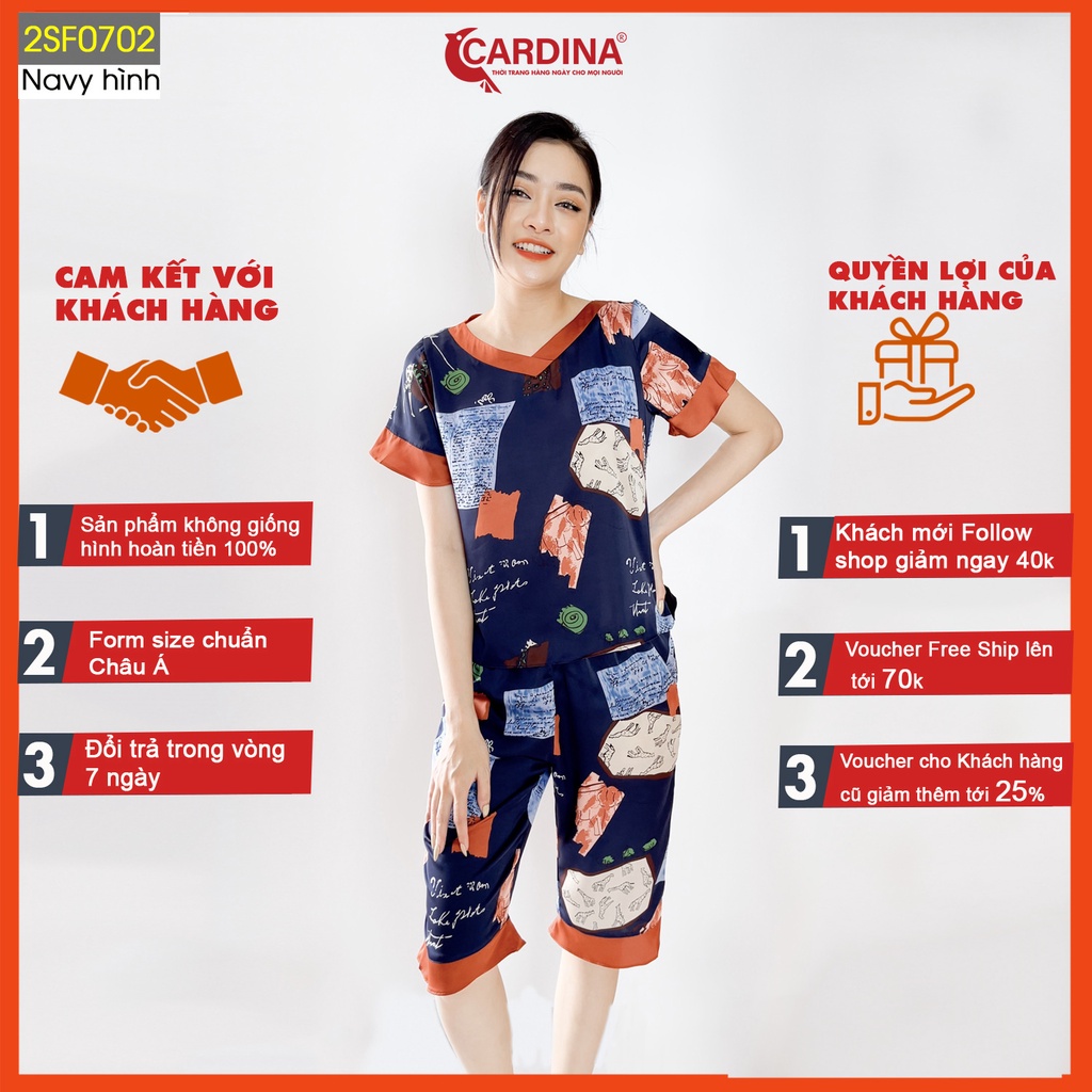 Đồ Bộ Nữ CARDINA Chất Lụa Satin Nhật Cao Cấp Áo Cộc Tay Quần Lửng Họa Tiết Độc Đáo 2SF07