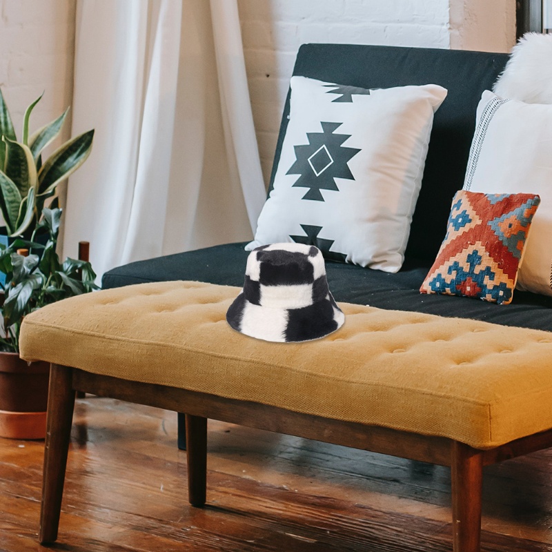 Mũ Tai Bèo Giả Lông Thỏ Họa Tiết Sọc Caro Trắng Đen Thời Trang