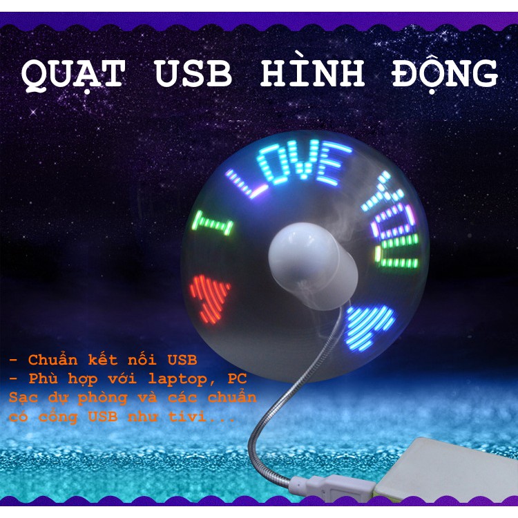 GIAO HÀNG SIÊU TỐC. Quạt mini USB có chữ chạy khi quay. Sử dụng là quà tặng hoặc quảng cáo thương hiệu. Aone mall