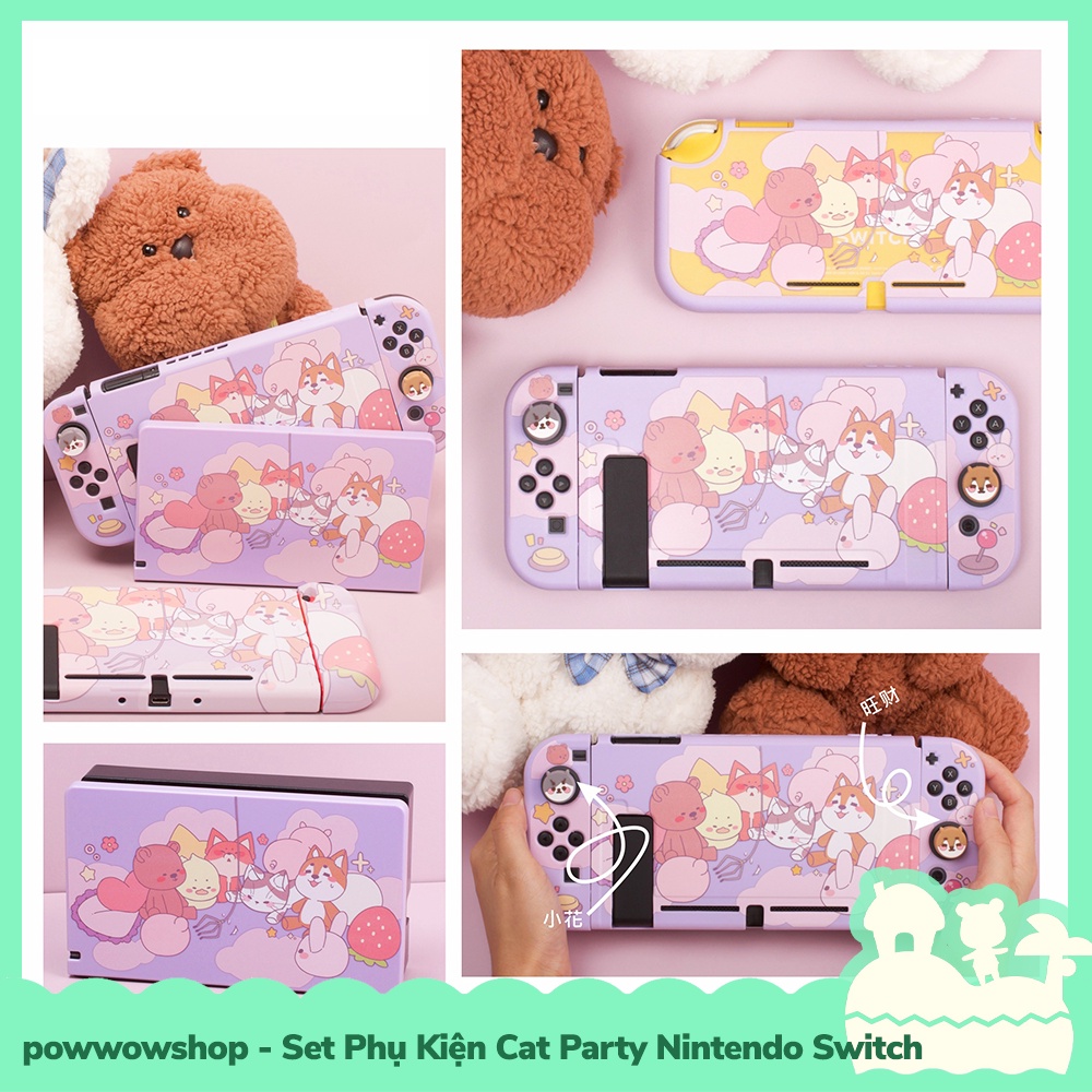 [Sẵn VN - Hỏa Tốc] Set Phụ Kiện Case Ốp, Cường Lực Cho Máy Game Cầm Tay Nintendo Switch Phong Cách Cat Party