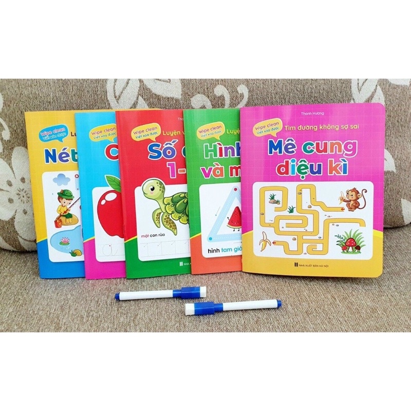 ách - Bộ Vở Viết Xóa Được - Wipe Clean: Luyện Viết Không Sợ Sai ( Bộ 5 Cuốn) - Tặng Kèm 2 Bút