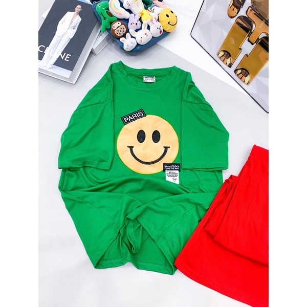 [ XÃ KHO SALE LỖ] set quần suông đỏ áo thun cotton mặt cười thêu, set quần suông cá tính